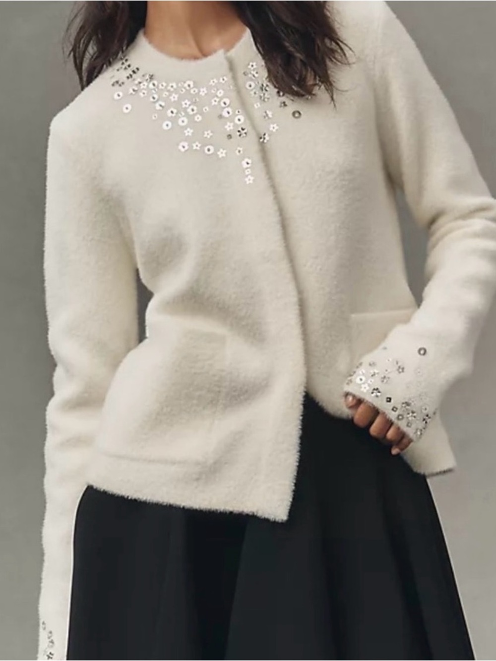 NWT Anthropologie NVLT Embellished Ivory Cardigan Sweater Size S - Picture 2 of 11